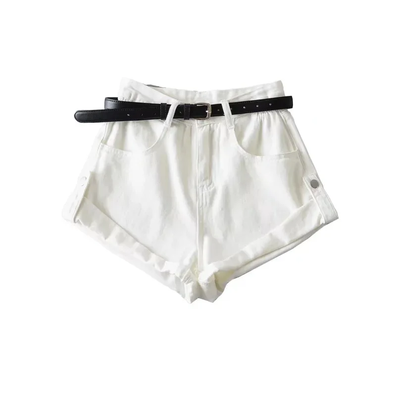 デニム レディース ジーンズ ハイウエスト セクシー ジーンズ カジュアル ボタン ポケット 2025 夏 ショートパンツ フェム デニム ワイドレッグパンツ ベルトなし