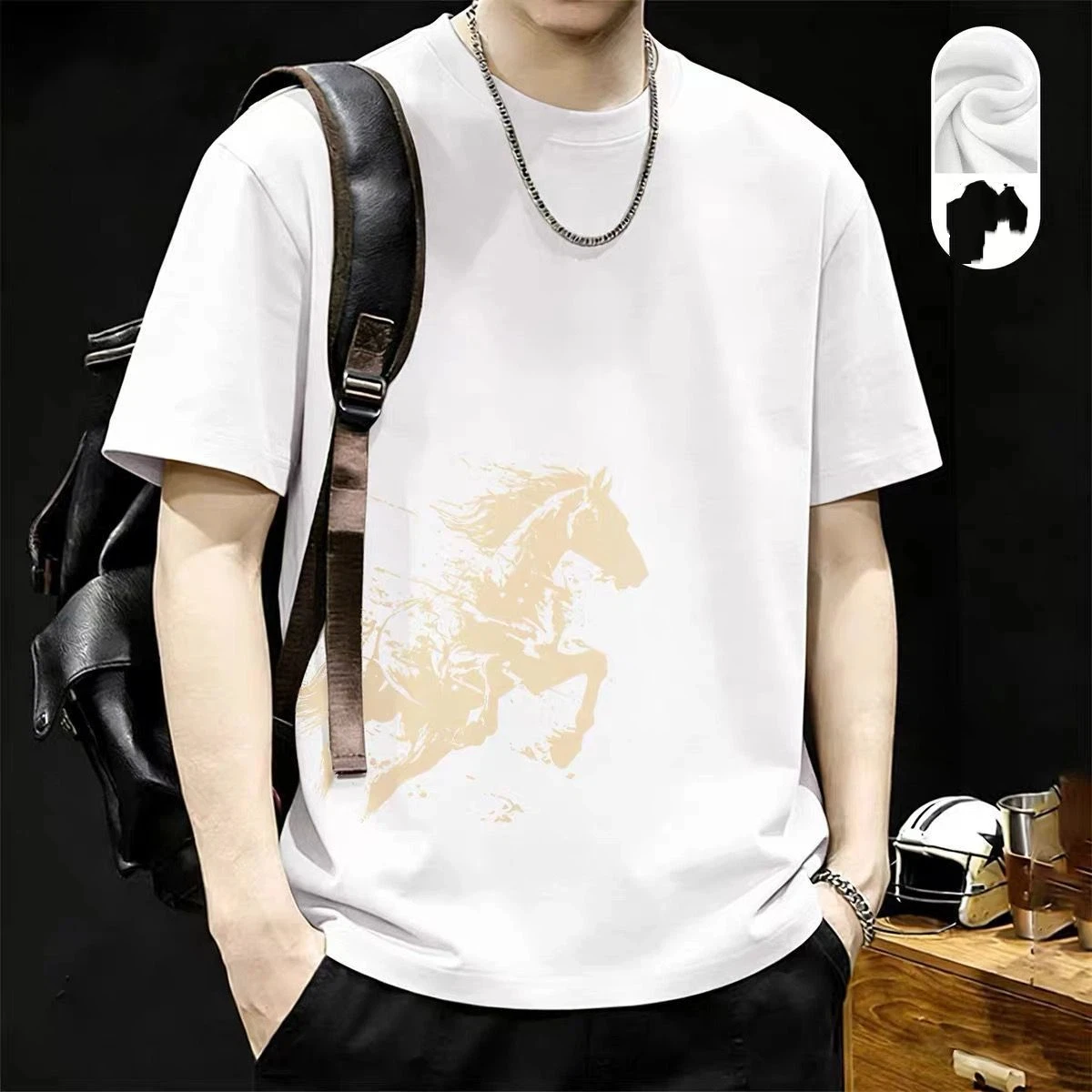 Men's Casual Short Sleeve T-Shirt With Horse Print Round Neck Soft Comfortable Daily Wear