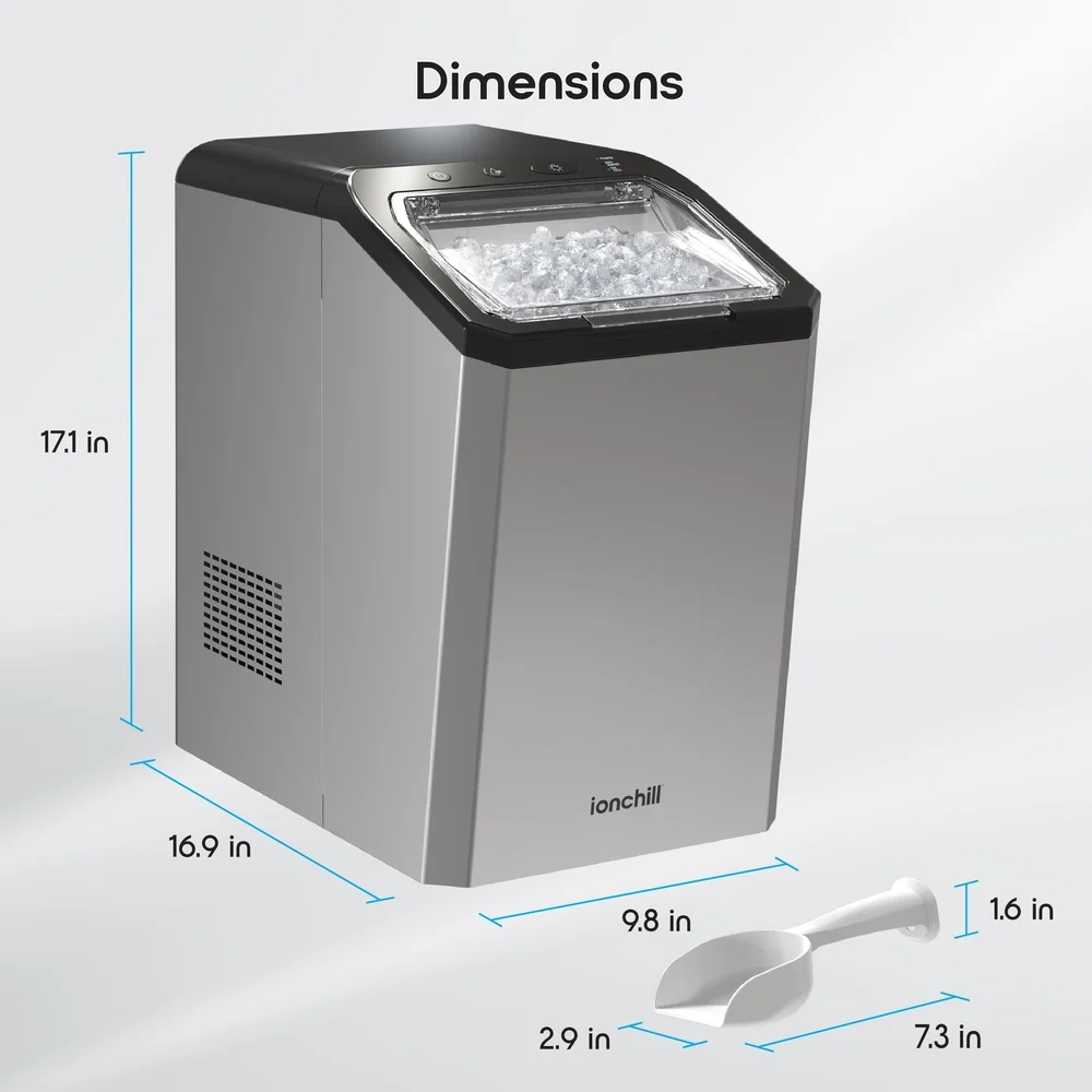 Ice Maker QuickCube Nugget, емкость 3 л, компактный настольный льдогенератор из нержавеющей стали, производит лед 25 фунтов, ежедневная самоочистка