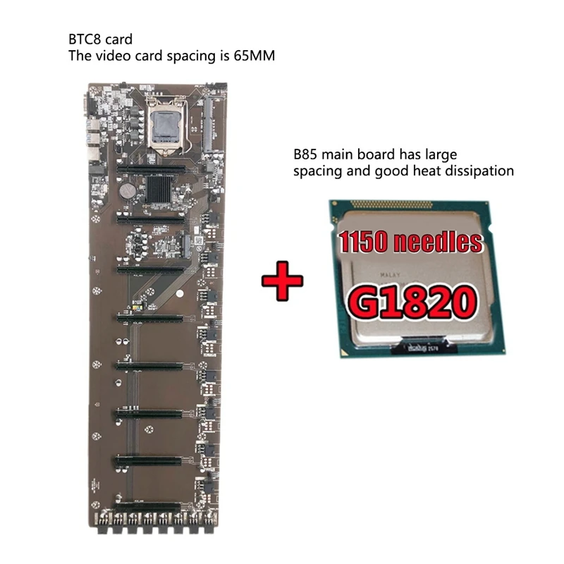 B85 BTC Mining Motherboard With G1820 CPU LGA1155 Support DDR3 8PCI-E 65Mm Large Spacing Graphics Card Slot