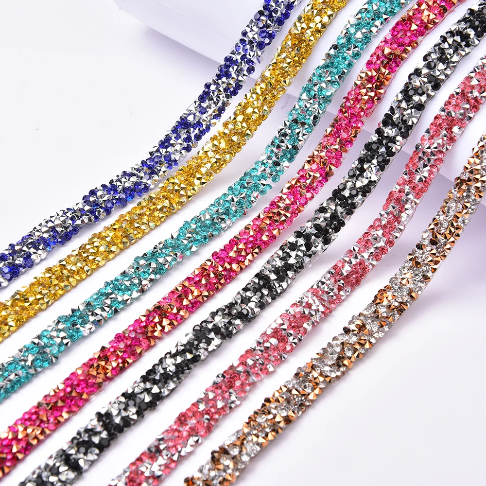 1 Yard Sewing Trim Crystal Motif Strass Hot Fix Rhinestone Tape Trimming Ribbon With Iron On Appliques For Sewing Accessories