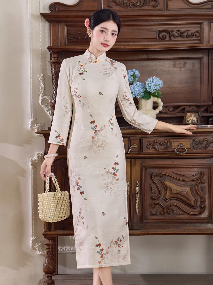 

Long Sve Velvet Qipao Young Sle Thiened Improved Winter Faionable Chinese Traditional Long Dr High Slit Ele