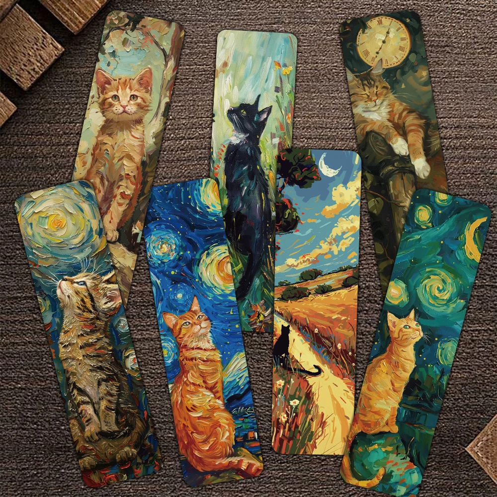 30/60 Stück Ölgemälde-Stil Kätzchen-Lesezeichen Kreative Laptop-Lesezeichen Büro-DIY Van Gogh-Stil Nostalgie-Lesezeichen