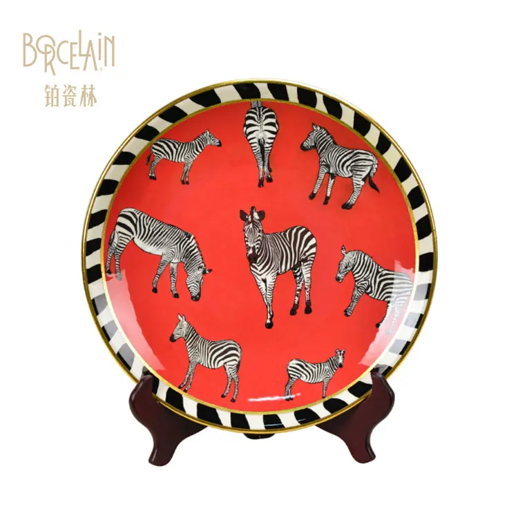 Chinese Style zebra Pattern and Red Living Room Ceramics Table Lamp Base