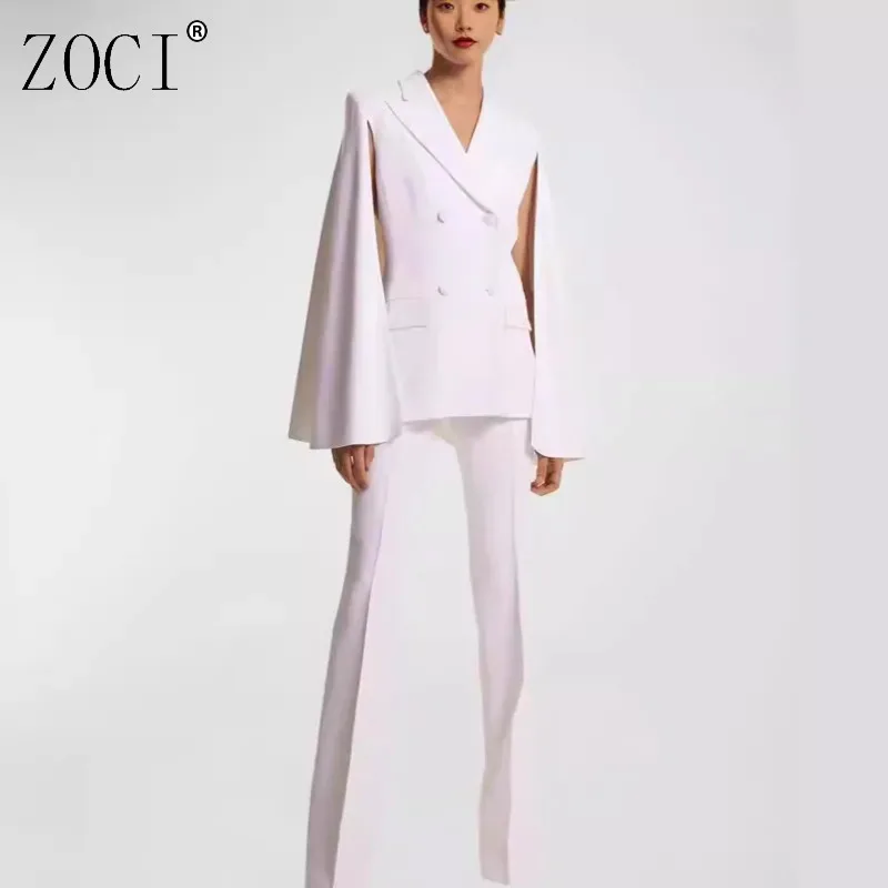 

ZOCI Cloak Spliced Blazers For Women Sleeve Less Suit Jackets Solid Color Unique Design Female Notched Collar Coats 2025 New