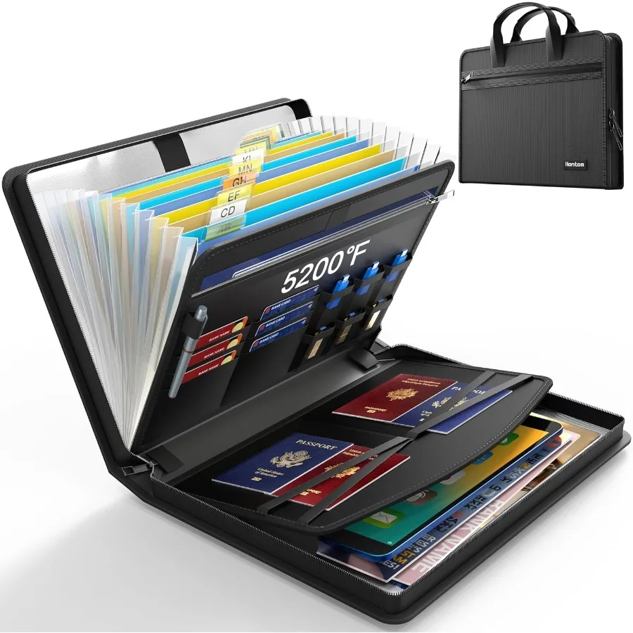 Hontom Accordion File Organizer 5200 Fireproof Document Organizer with 13 Pockets Portable Travel Home Safe Storage File Folder