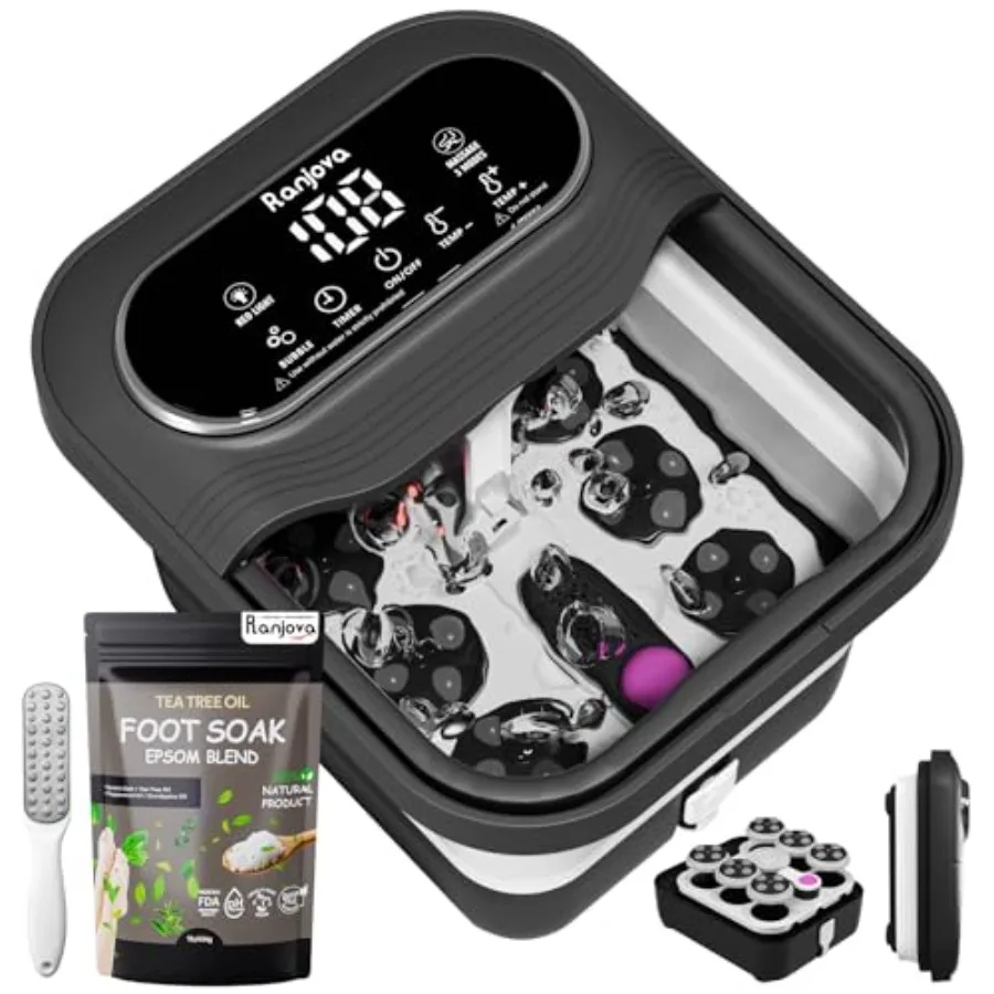 

Electric Rotary Foot Spa with Tea Tree Oil and Epsom Salt Collapsible Foot Bath Massager with Heat Bubble Jets Temp Control 24