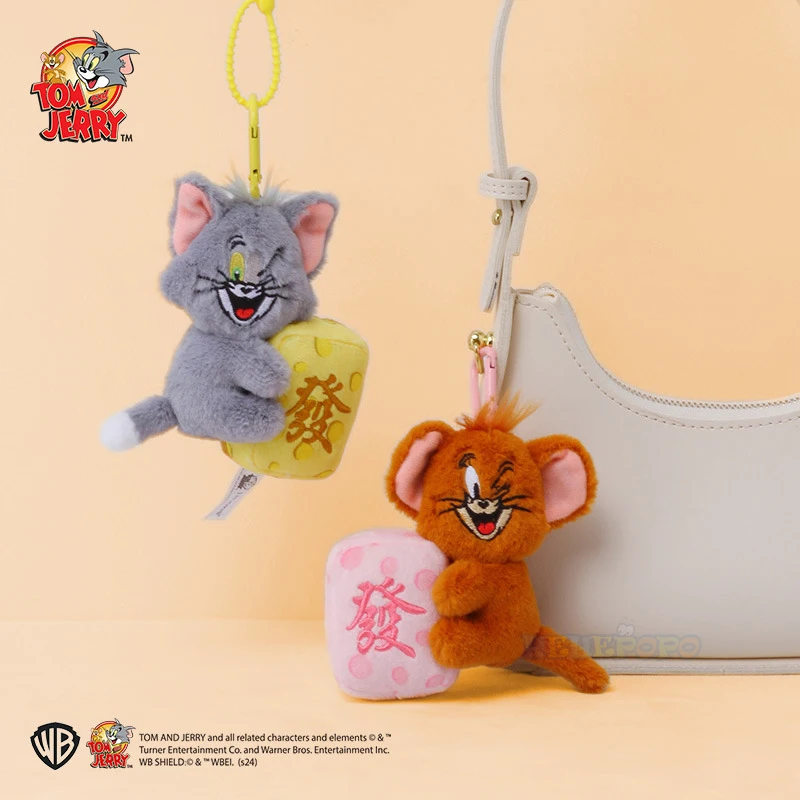 12cm Tom and Jerry Fortune Mahjong Plush Keychain Pendant New Year Tycoon Keychain Cute Bag Hanging