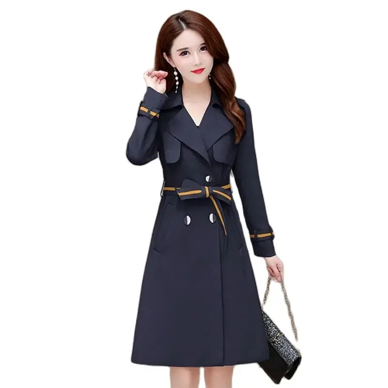 

Double Lining Windbreaker Woman 2022 New Autumn Waist Retraction Belt Mid-length Trench Coat Female Double-breasted Casual Coats