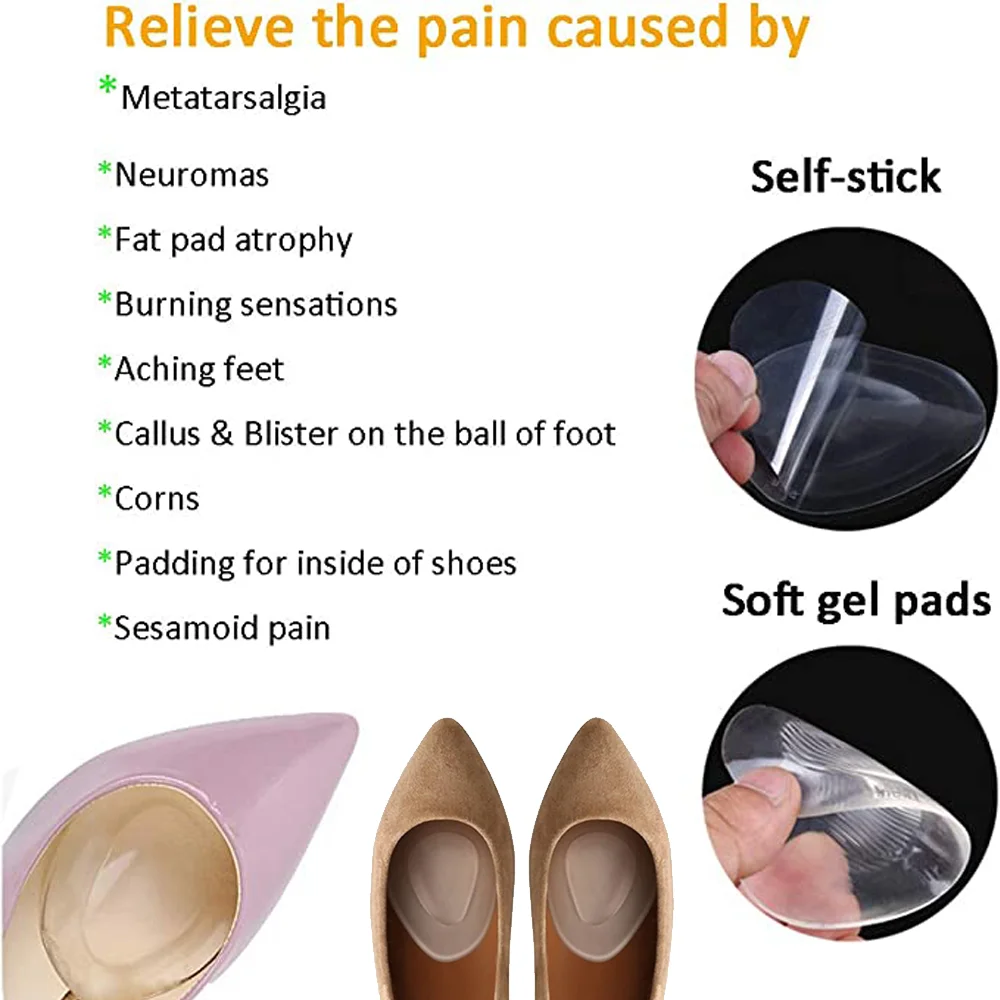 실리콘 중족골 패드 발 볼 쿠션, 하이힐 샌들 앞발 삽입, 통증 완화 젤 발 패드, 여성 신발