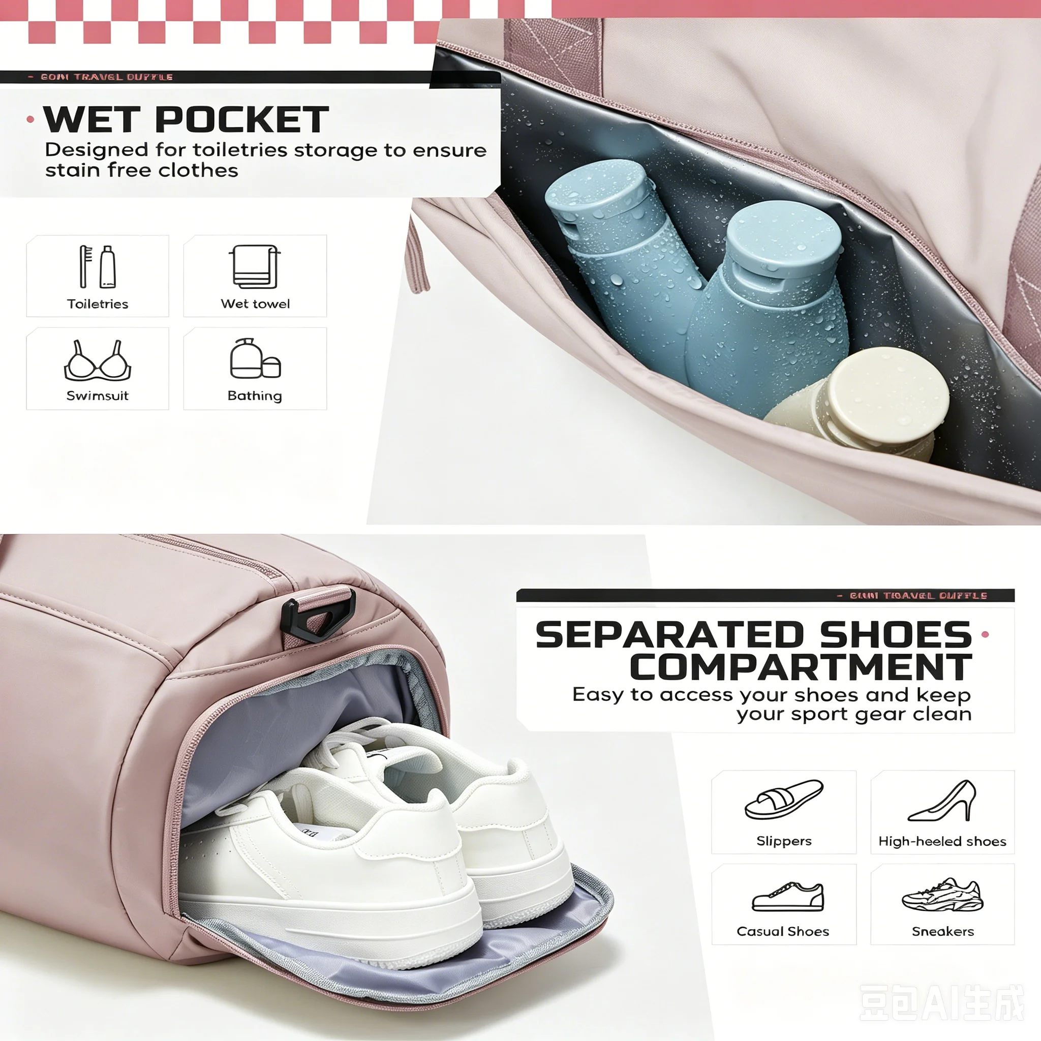 Sports Bag & Travel Bag for Women Men's Training Bag with Shoe Compartment Swimming Bag Fitness Gym Bag Hand Luggage Duffel Bag - view 4