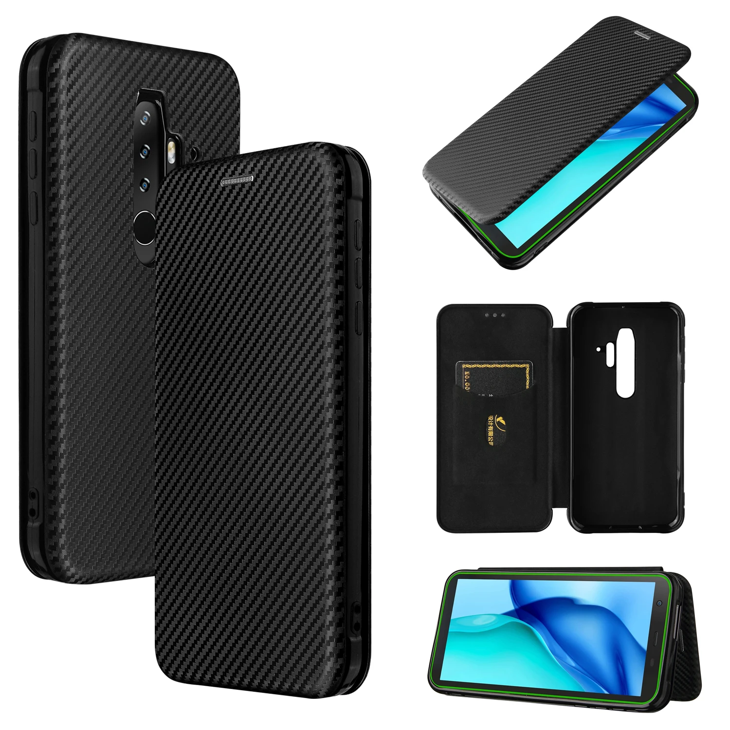 Flip Carbon Fiber Skin Leather Cover for Blackview BV6600 Card Slot Fall Prevention Phone Case 5.7 inch for Blackview BV6300 Pro