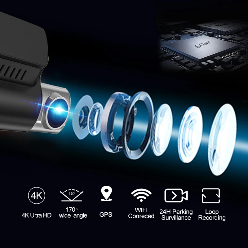E-ACE 4K B04P Hisilicon Dashcam مسجل GPS Wifi 24H وقوف السيارات عدسة مزدوجة اختياري 1080P الخلفية للرؤية الليلية الصندوق الأسود لسيارة DVR