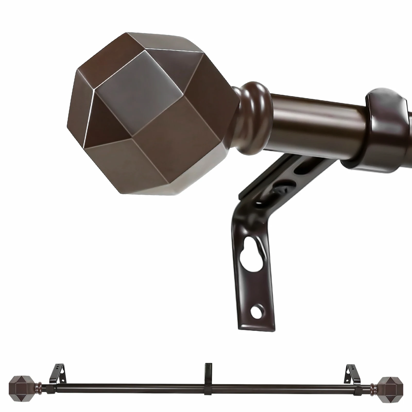 

3/4 Inch Adjustable Heavy Duty Curtain Single Rod Set With Mason Finials, 28"-48", 48"-84", 84"-120"