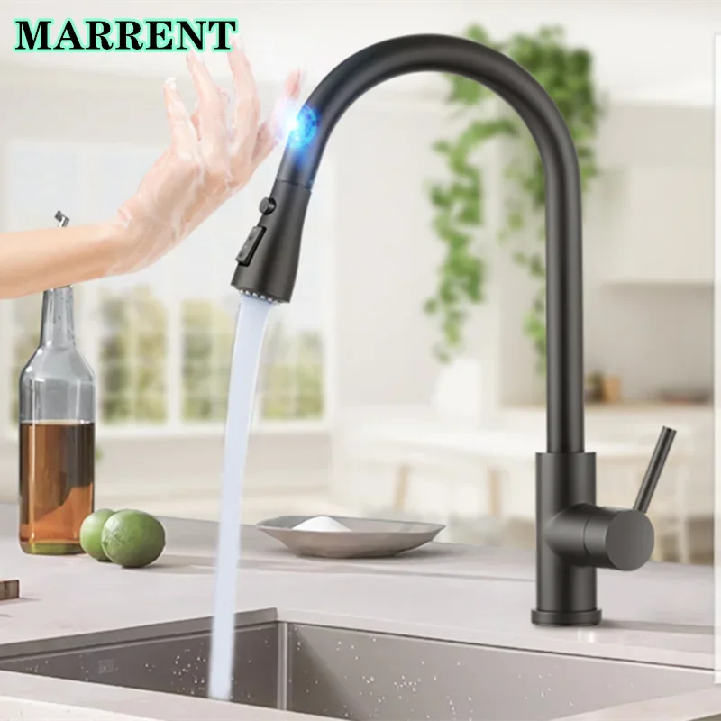 Marrent Touch Kitchen Faucets Leadfree Stainless Steel Hot Cold Kitchen Sink Mixer Tap Matte Black Sensitive Touch Kitchen Tap