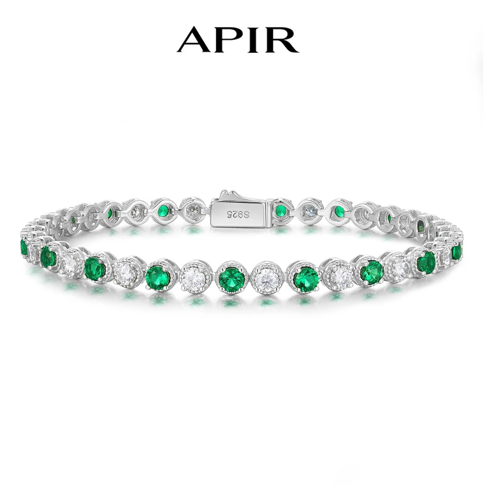 

APIR 3mm D Color Moissanite Tennis Bracelets for Women 925 Sterling Silver Lab Cultivate Emerald Luxury Bracelet Wedding Jewelry