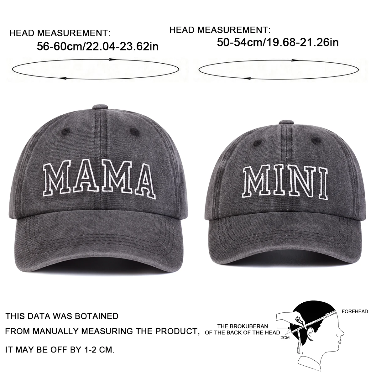 Unisex Parent Child MAMA/MINI Embroidery Wash Baseball Caps Spring and Autumn Outdoor Adjustable Casual Hats Sunscreen Hat