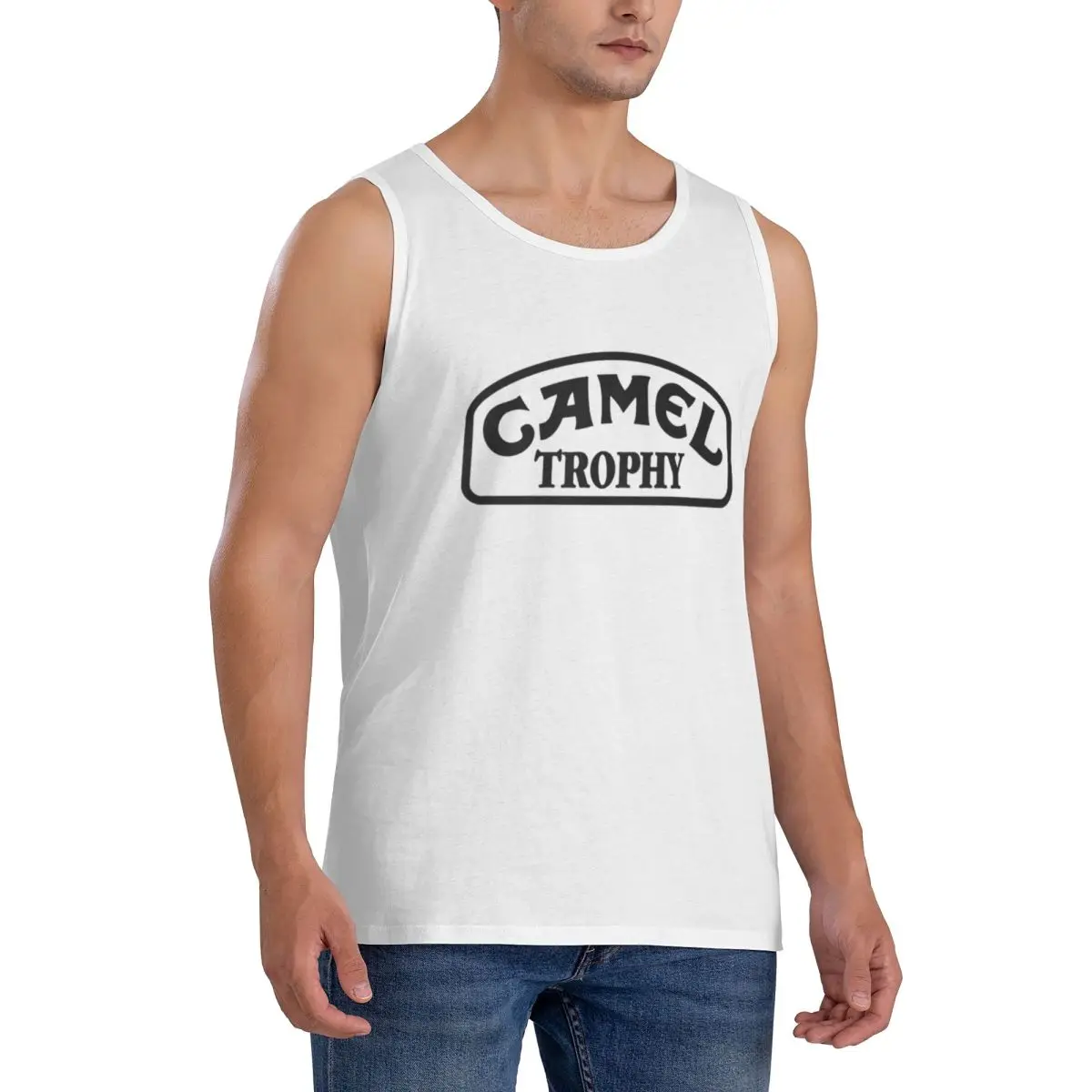 100% Cotton Camel Trophy Black Sleeveless T-Shirt Men Workout Sports Clothing Tops Men's Crew Neck Vest