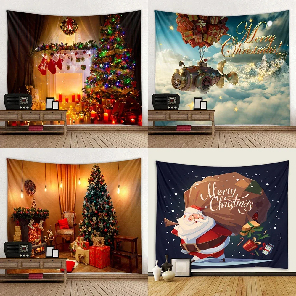 

Print Pattern Tapestries Cool Santa Claus Christmas Decoration Home Living Room Bedroom Wall Background Fabric Birthday Party