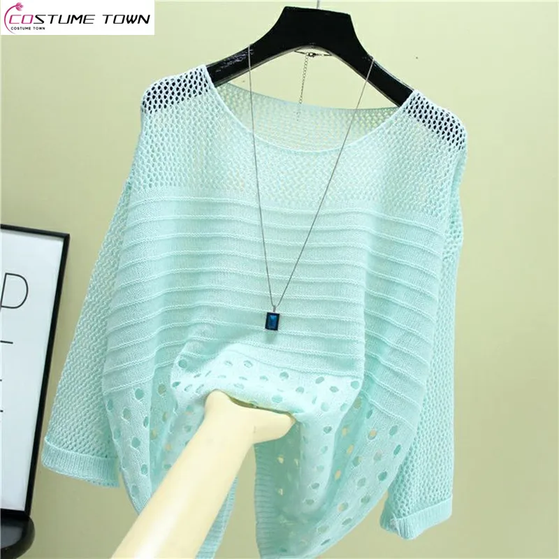 

Spring and Summer New Style Hollow Loose Large Size Knitted Shirt Pullover Thin Bottom Women's Cover Up Age Reducing Top