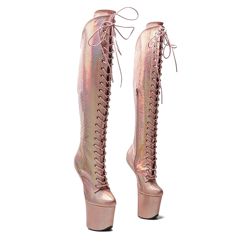 Leecabe  Shiny Snake  Upper  sexy exotic young trend fashion  boots High Heel  platform heelless Pole Dance boot