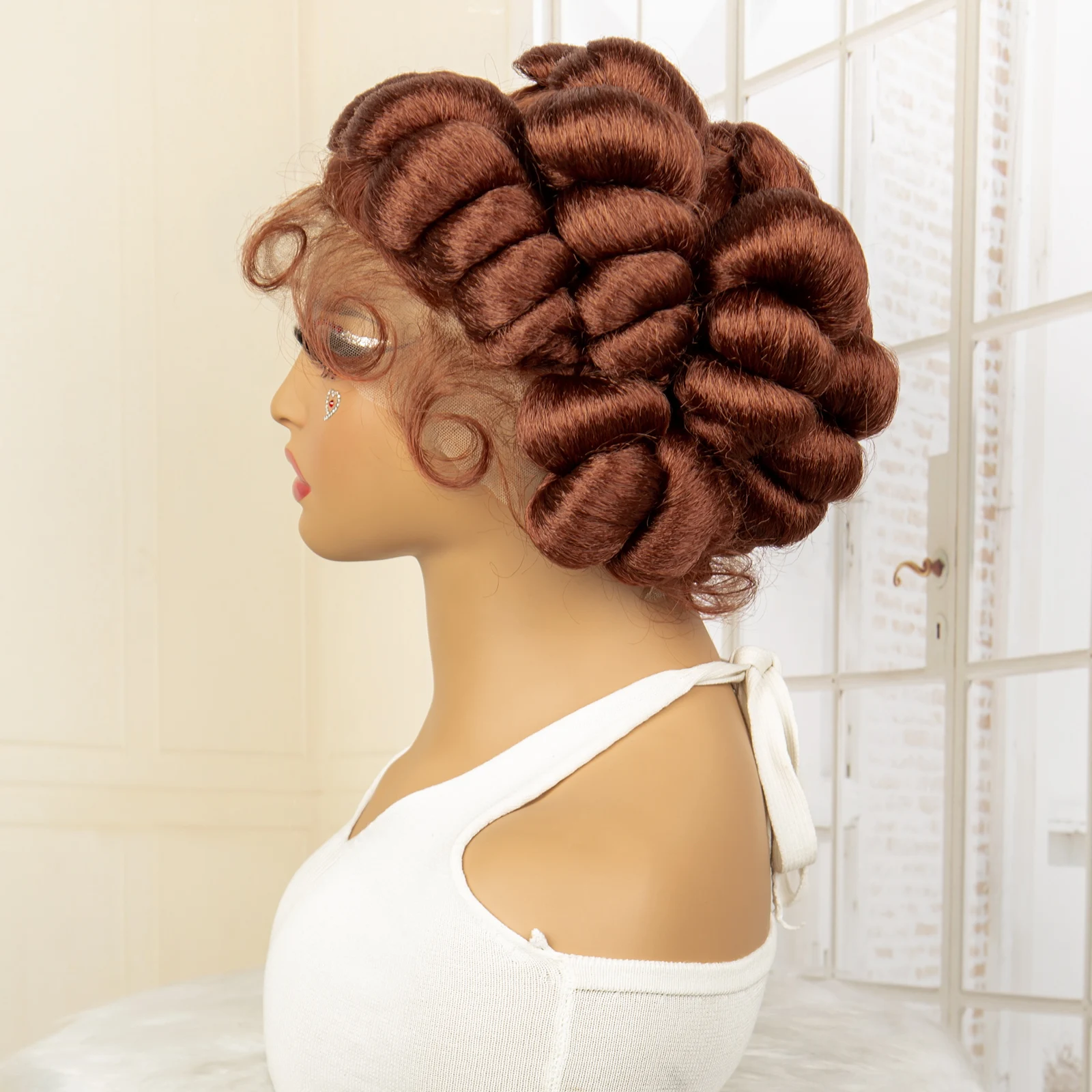 350# Ginger Orange Afro Bantu Braided Wigs Synthetic Full Lace Knotless Box Braiding Wig for African Black Women with Baby Hair