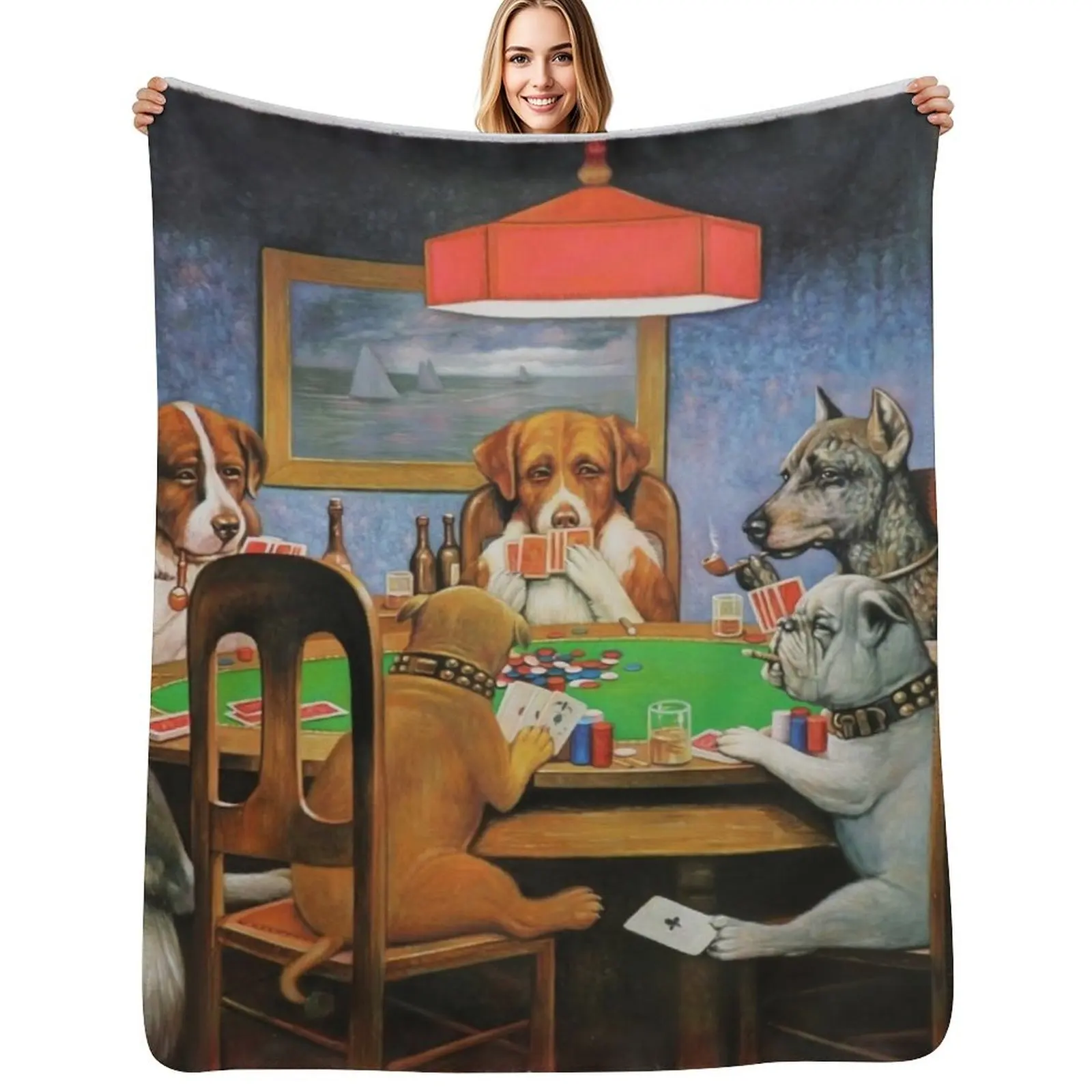 

A Friend in Need C.M.Coolidge - Dogs Playing Poker Throw Blanket Fluffy Cozy Throw Blanket for Home Decor