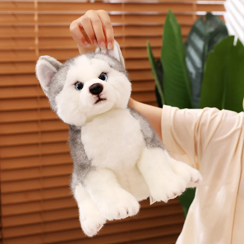 Simulation Reallife Siberian Husky Plush Toy Cute Stuffed Animal Kawaii Sitting Fluffly Husky Dog for Girls Kids Baby Gift Decor