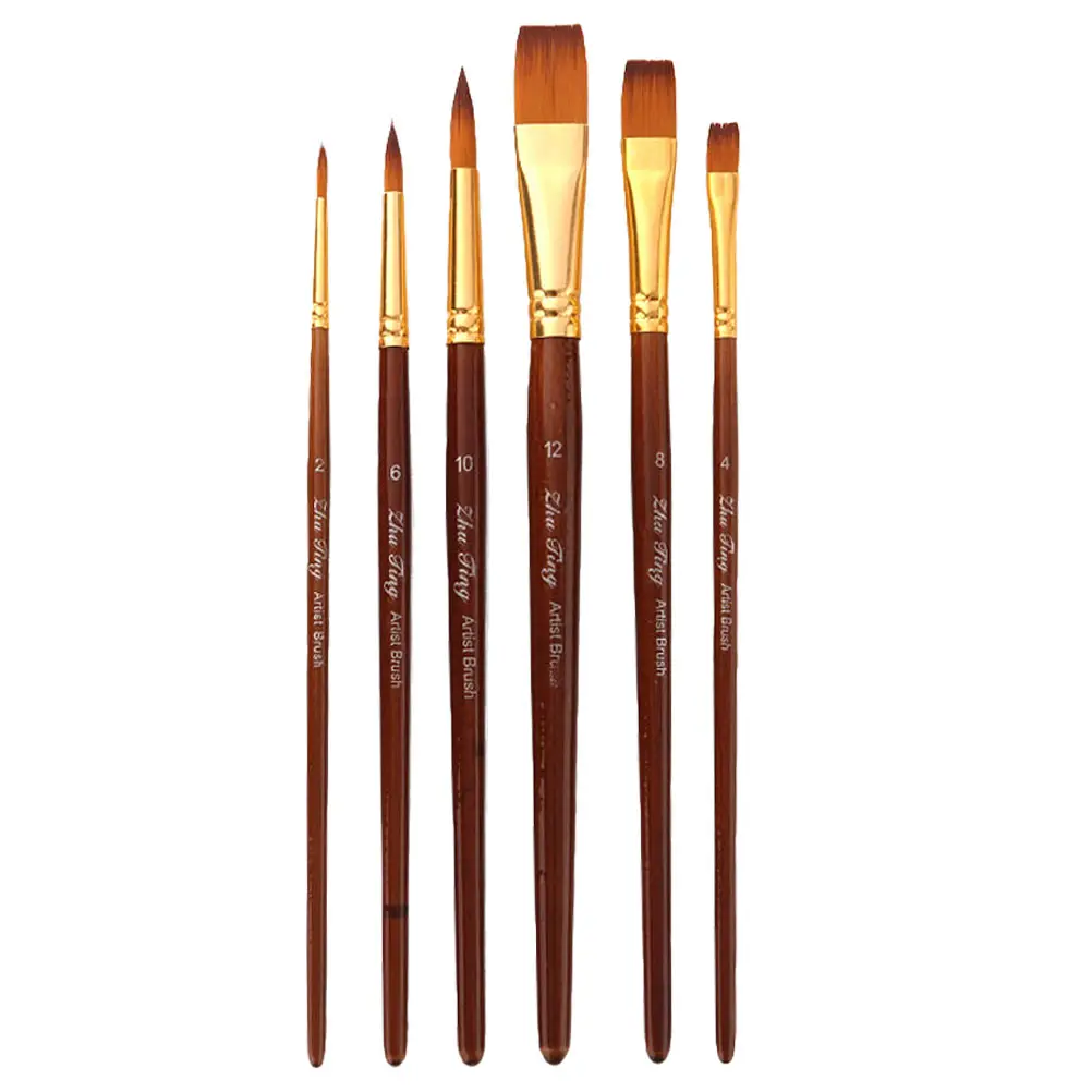 

6pcs Watercolor Paint Brushes Artist Drawing Tools Double Color Nylon Hair Easy Grip Christmas Gifts Students Art Supplies