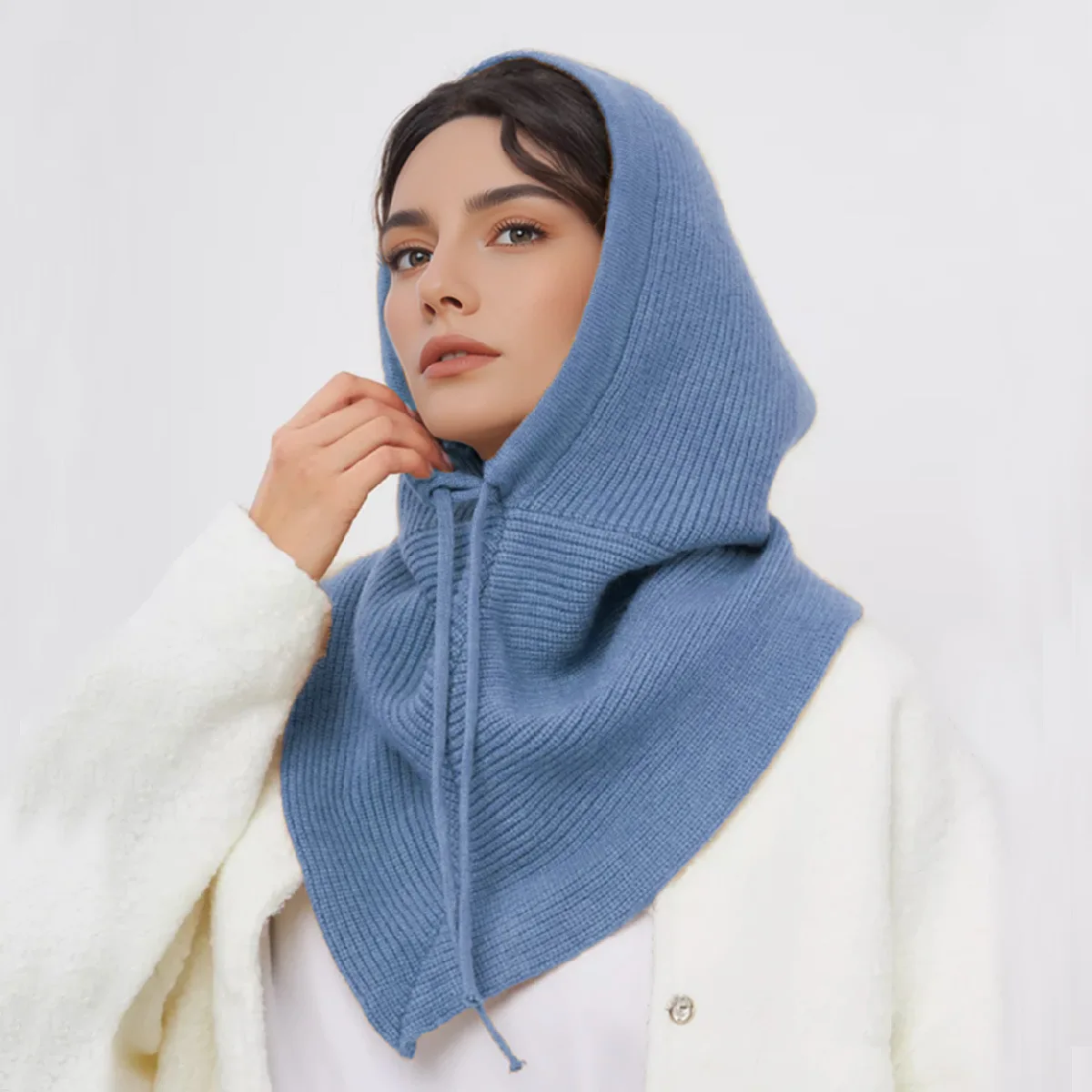 ニット帽-レディース-秋冬-フード付きスカーフ-ファッション-多用途-首保護-ボタンスカーフ-アウトドア-暖かいフード付きスカーフ