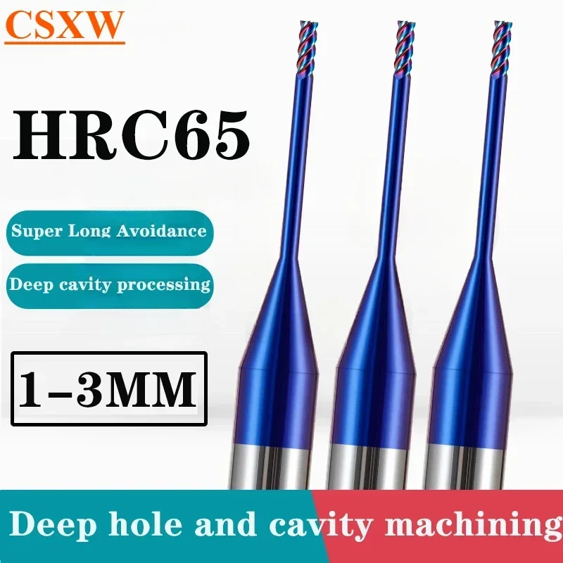 HRC65 4Flute Tungsten Steel Carbide Deep Groove Flat Endmills Nano Coating CNC Deep Hole Specific Micropath Milling Cutter Tools