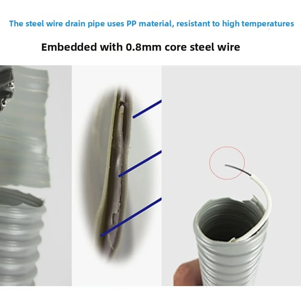Steel Wire Supported Drain Hose Paired with Three-Way PVC Tee for Efficient Drainage Routing and 50mm Pipe Barrier Function