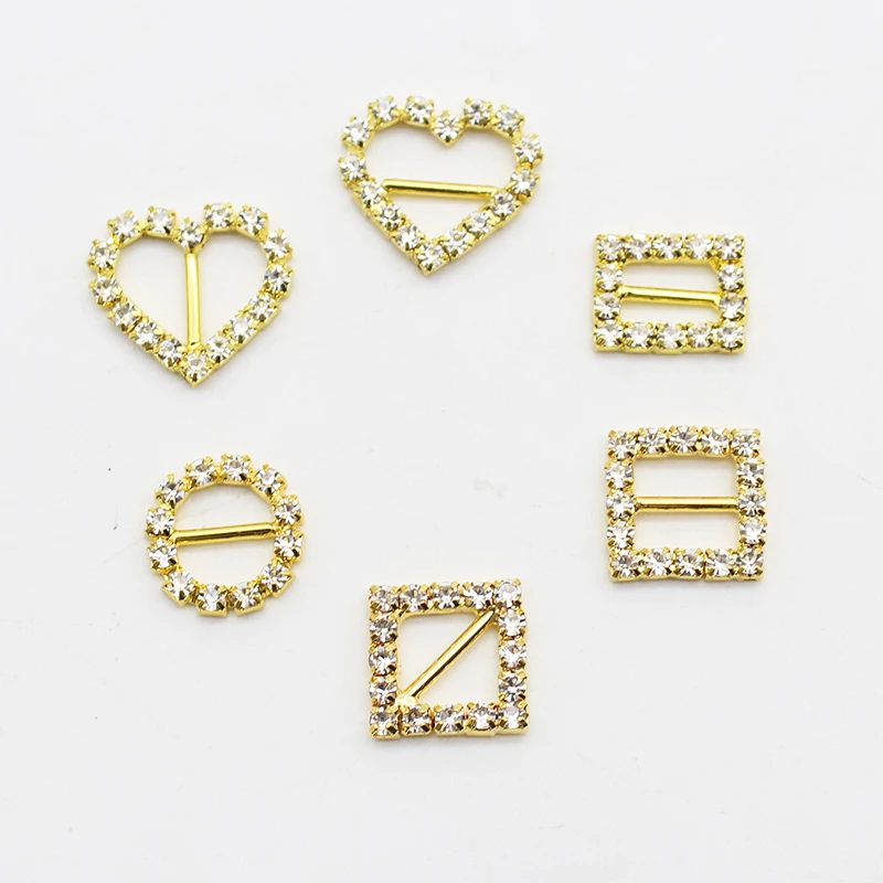 10pcs Multi-style Inner Diameter 1cm Rhinestone Slide Buckle Hair Accessories Buckle DIY Wedding Greeting Card Ribbon Decoration