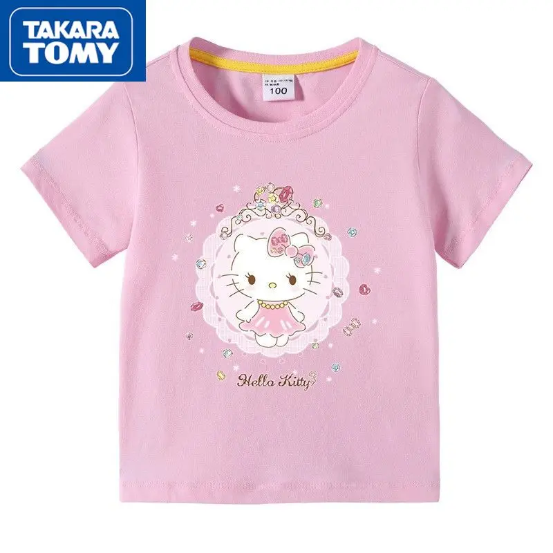 

TAKARA TOMY Summer Thin Children's Hello Kitty Cotton Cute Short-sleeved Baby Sweat-absorbing Breathable Soft T-shirt