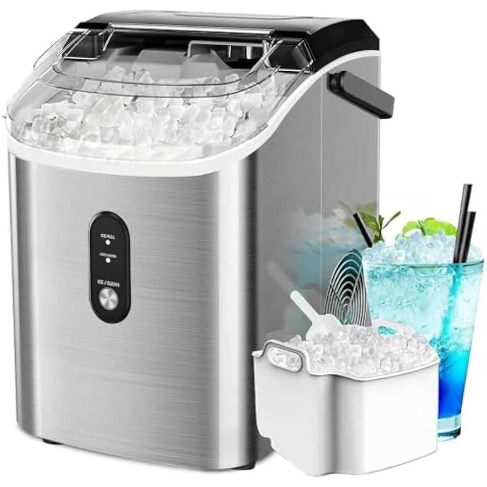 Ice maker countertop, 45 pounds per day, 3.3 pounds per basket within 1.5 hours, gold nugget ice maker with 24-hour timer