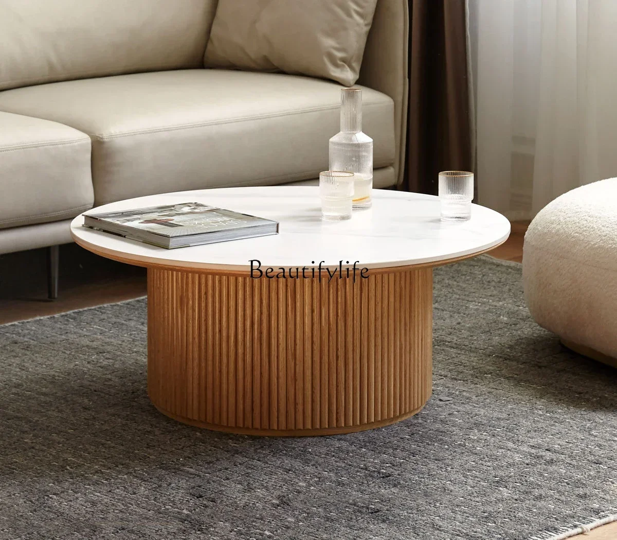 

All solid wood coffee table, living room home combination round table, modern simple rock slab tea table