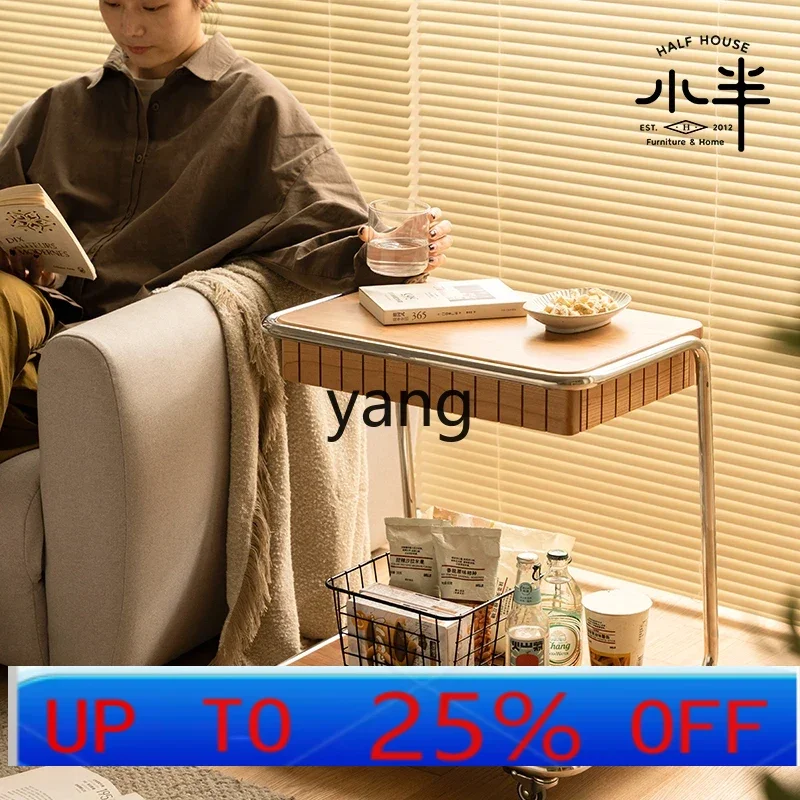 

LTT solid wood edge table movable cart living room sofa small coffee table simple balcony side table