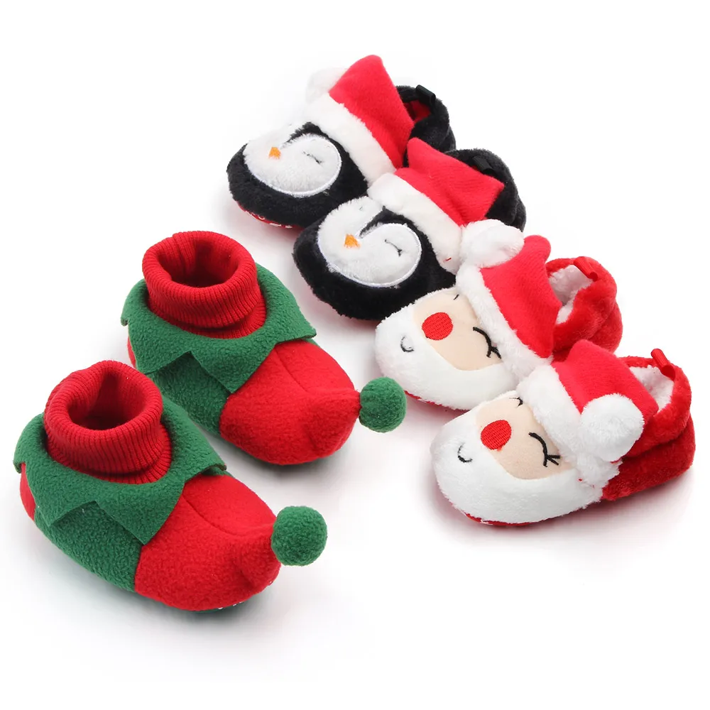 Baby Shoes for Winter Christmas Infant Shoes Cute Santa for Boys and Girls 11CM/12CM/13CM 0-12 Months Warm Lining Inside Soft