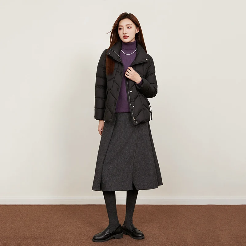 Schinteon-Chaqueta de plumón de pato para mujer, abrigo corto de alta calidad con cuello alto, informal, Simple, a la moda, novedad de otoño e invierno, 2024