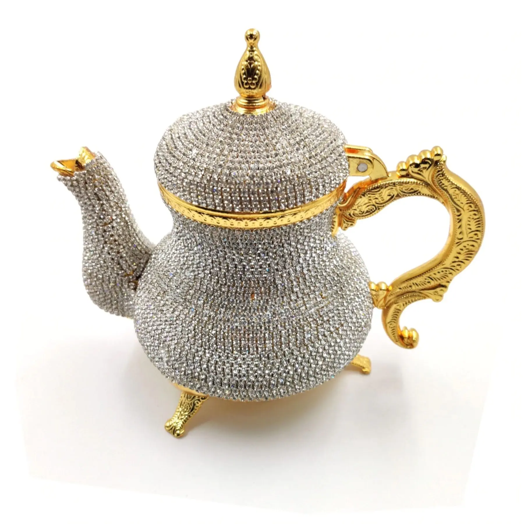 Swarovski Patterned Stone Copper Teapot High Value Crystal Handmade Embroidered Luxury Gold Silver Evil Eye Beaded Color Teapots