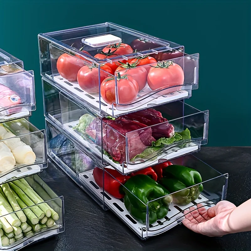 1Pc/Refrigerator Storage Box Drawer-Type Crisper Refrigerator Fruit Egg Food Dumpling Storage Box