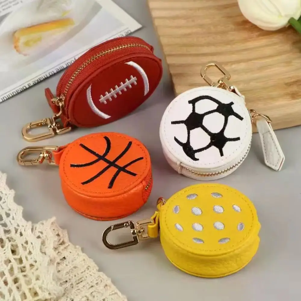 

Funny PU Leather Mini Coin Bag Creative Football Earphone Storage Bag Rugby Basketball Keychain Coin Purse Daily Use
