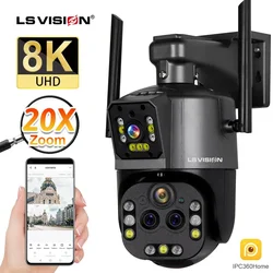 LS VISION 8K WiFi Camera Outdoor 20X Zoom Four Lens Dual Screen Security Cam PTZ CCTV Monitor Auto Tracking Surveillance Camera