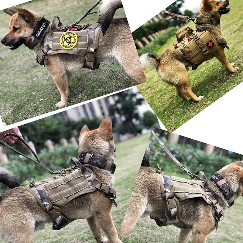 Taktische Militärweste für Haustiere, Outdoor-Trainingsweste, Hundegeschirr und Leine, Set mit Halsband für mittelgroße und große Hunde, Deutscher Schäferhund – Detail 25