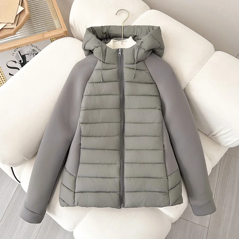 Women's 2026 Winter New Hooded Down Jacket Loose Fit Casual Warm Solid Color Splicing Versatile Thin Jacket Couple Jacket