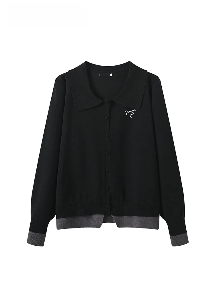 

Женский вязаный свитер больших размеров с длинным рукавом, новинка весны, имитация двухслойности, повседневный свободный крой, шерстяная смесь