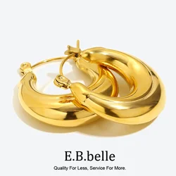 Hollow Two Thick U-shaped Hoop Earrings Waterproof Silver Color 316L Stainless Steel Women's Earrings 18K Gold Plated Jewelry