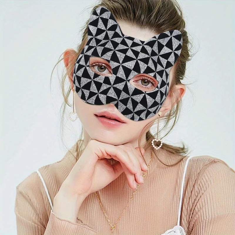 Internet celebrity plaid cat makeup ball mask Venice mask Fashion eye mask Halloween mask Ball costume accessories suitable for