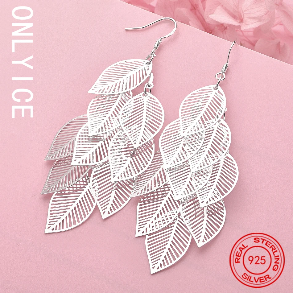

925 Sterling Silver Earrings Fashion Jewelry Layered Hollow Leaves Tassel Long Drop Earrings Trendsetter Christmas Gifts
