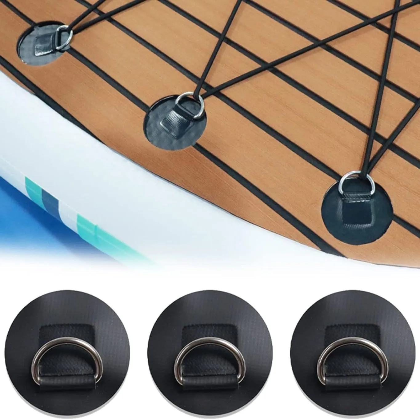 4pcs 8cm Circular D-Ring Patch Inflatable Boat Rope Buckle Surfboard Accessories Stainless Steel Quick Release D-Ring PVC Patch